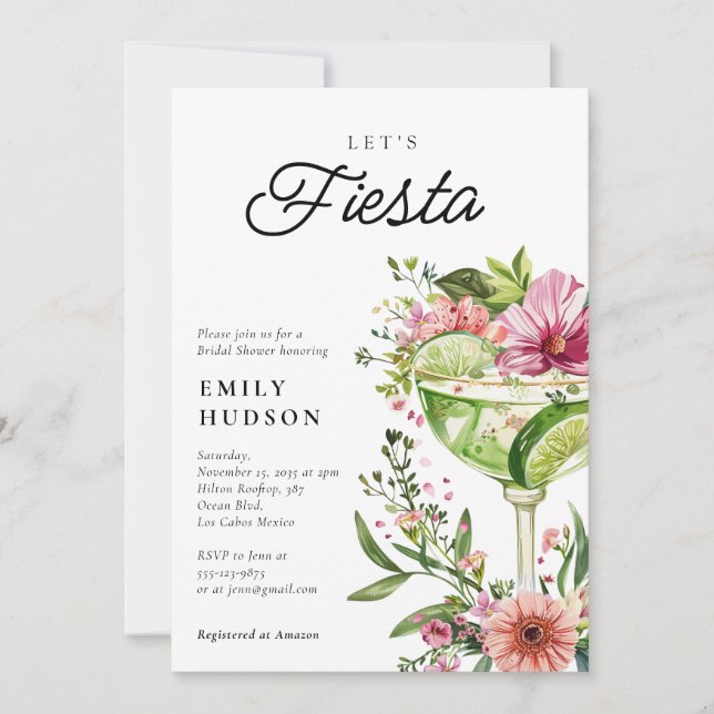 Let's Fiesta Margarita Floral Bridal Shower Invitation (Front)
