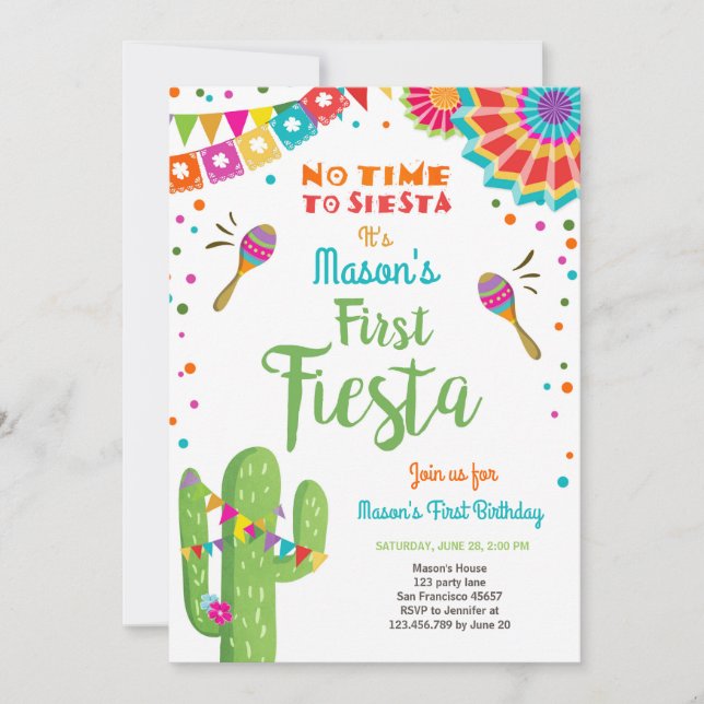 Let's Fiesta Mexican Birthday Cactus Boy Invitation (Front)