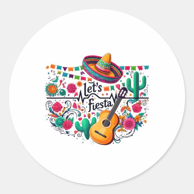 Let's Fiesta Mexican Party Celebration Heartbeat  Classic Round Sticker (Front)