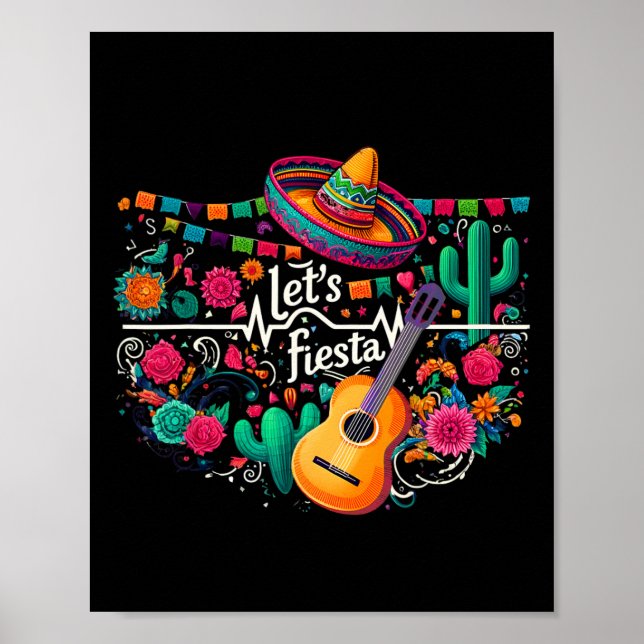 Let's Fiesta Mexican Party Celebration Heartbeat  Poster (Front)