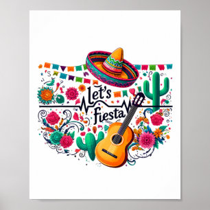 Let's Fiesta Mexican Party Celebration Heartbeat  Poster