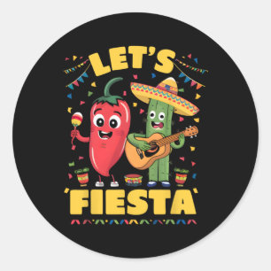 Let's Fiesta Mexico Fiesta Taco Guitar Cactus Cinc Classic Round Sticker