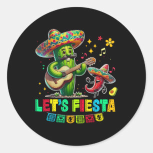 Let's Fiesta Mexico Fiesta Taco Guitar Cactus Cinc Classic Round Sticker
