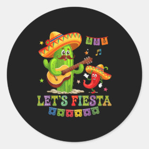 Let's fiesta mexico fiesta taco guitar cactus cinc classic round sticker