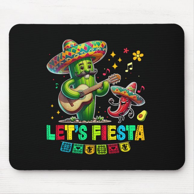 Let's Fiesta Mexico Fiesta Taco Guitar Cactus Cinc Mouse Mat (Front)