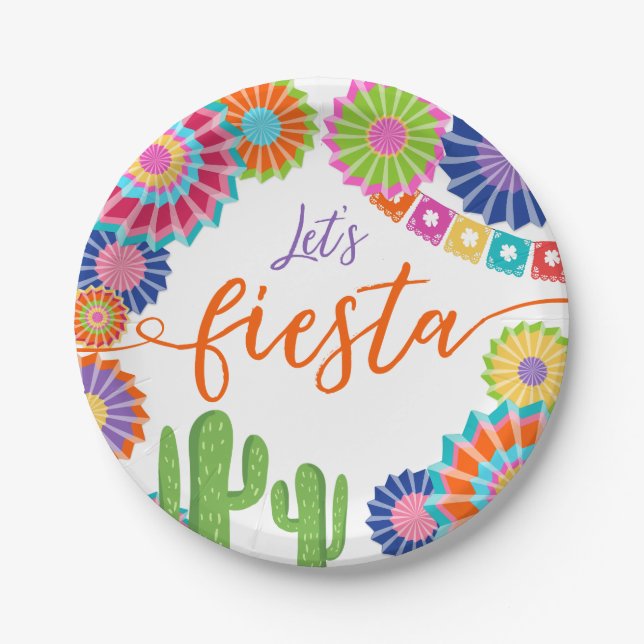 Let's fiesta Paper Plates Mexican Cactus shower (Front)