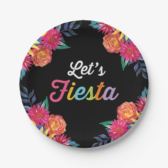 Let's fiesta Paper Plates. Mexican Flowers Paper Paper Plate (Front)