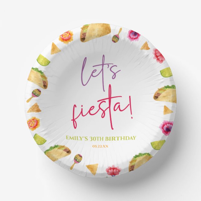 Let's Fiesta Taco Mexican Fiesta Birthday Party Paper Plate (Front)