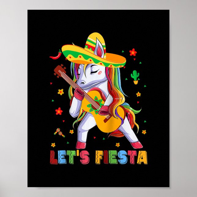 Let's Fiesta Unicorn Guitar Funny Cinco de Mayo Poster (Front)