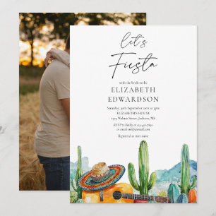Let's Fiesta Watercolor Cactus Photo Bridal Shower Invitation