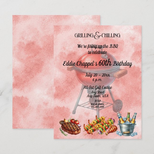 Let's Fire Up the Grille 60th Birthday Invitation (Front/Back)