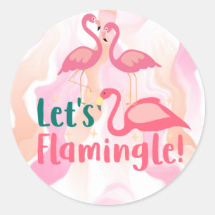 Let's Flamingale with Flamingo Birds  Classic Round Sticker