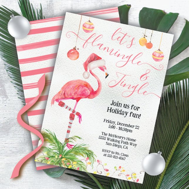 Let's Flamingle and Jingle Tropical Flamingo Party Invitation (Creator Uploaded)
