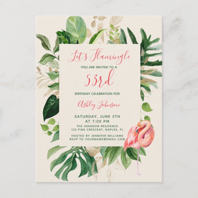 Let's Flamingle ANY YEAR Tropic Birthday Postcard (Front)