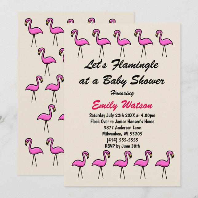 Let's Flamingle at a Baby Shower Invitation Card (Front/Back)