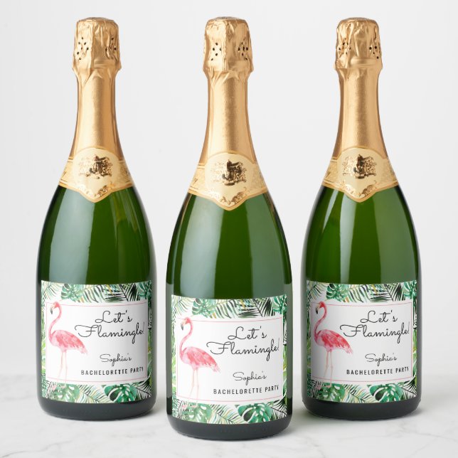 Let's Flamingle Bachelorette Sparkling Wine Labels (Bottles)