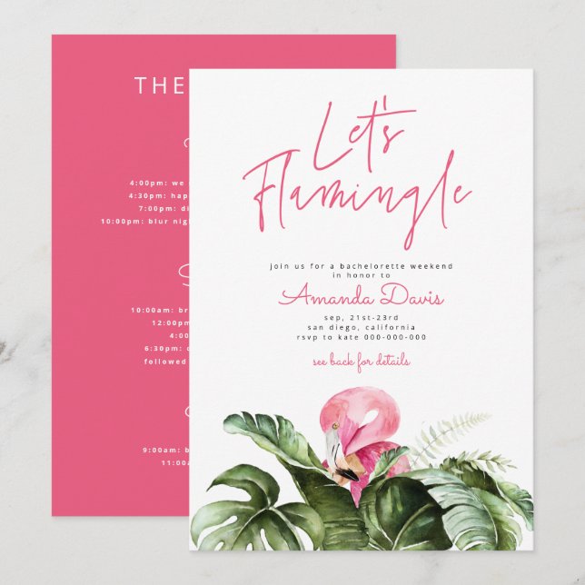 Let's Flamingle Bachelorette Weekend Itinerary Invitation (Front/Back)
