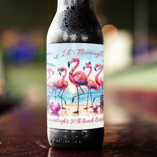 Let's Flamingle Beach Birthday Bash Commemorative Beer Bottle Label