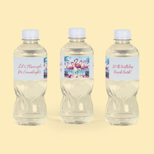 Let's Flamingle Beach Birthday Bash Commemorative  Water Bottle Label