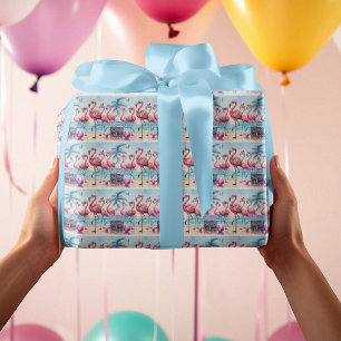 Let's Flamingle Beach Birthday Bash Wrapping Paper