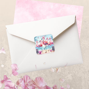 Let's Flamingle Beach Party Birthday Square Sticker