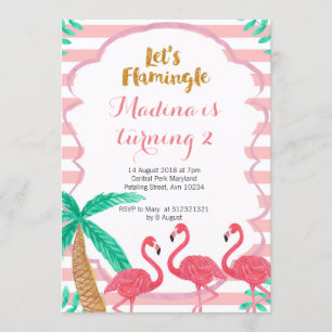 Let's flamingle Birthday Invitation pink glitter
