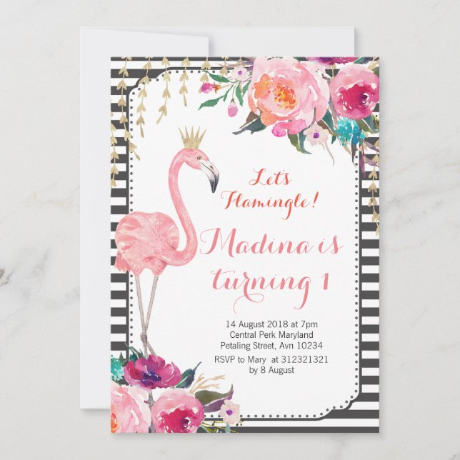 Let's flamingle Birthday Invitation Watercolor (Front)