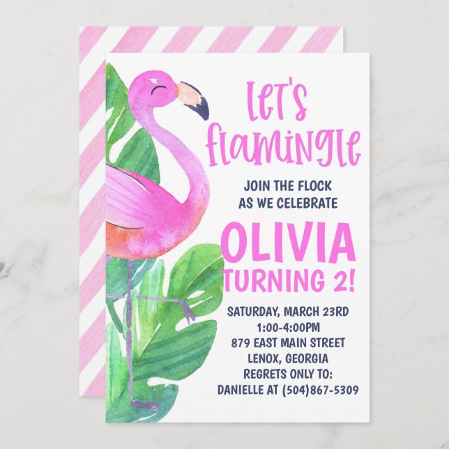 Let's Flamingle! Birthday Party Invitation (Front/Back)