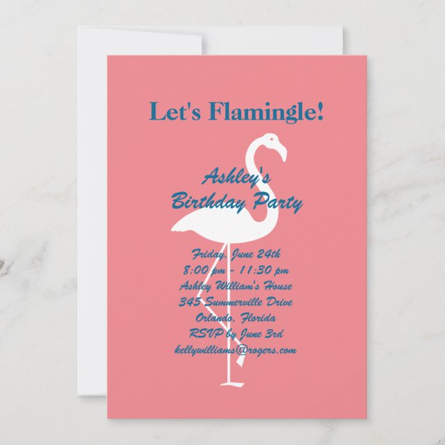 Let's Flamingle Birthday Party Invitation- Coral Invitation (Front)