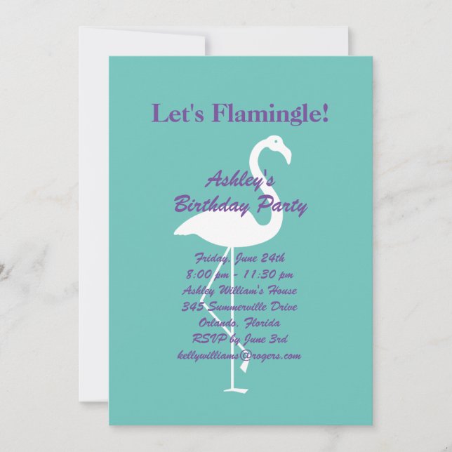 Let's Flamingle Birthday Party Invite - Turquoise (Front)