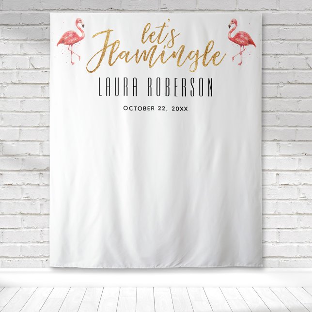 Let's Flamingle Bridal Shower Backdrop Tapestry (Let's Flamingle shower  welcome tapestry with pink flamingos great for photo ops and backdrops.)