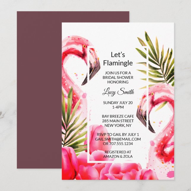 Let's Flamingle Bridal Shower | Flamingoes Invitation (Front/Back)
