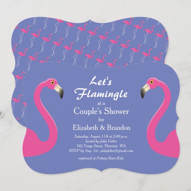Let's Flamingle Couple's Shower Invite - purple (Front/Back)
