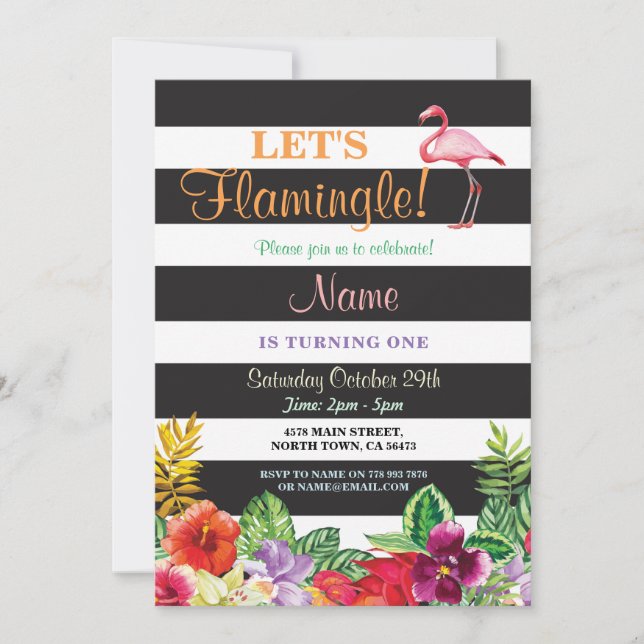 Let's Flamingle Flamingo Any Age Birthday Invite 1 (Front)