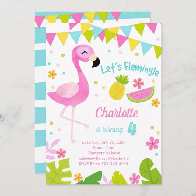 Let's Flamingle Flamingo Birthday Invitation (Front/Back)