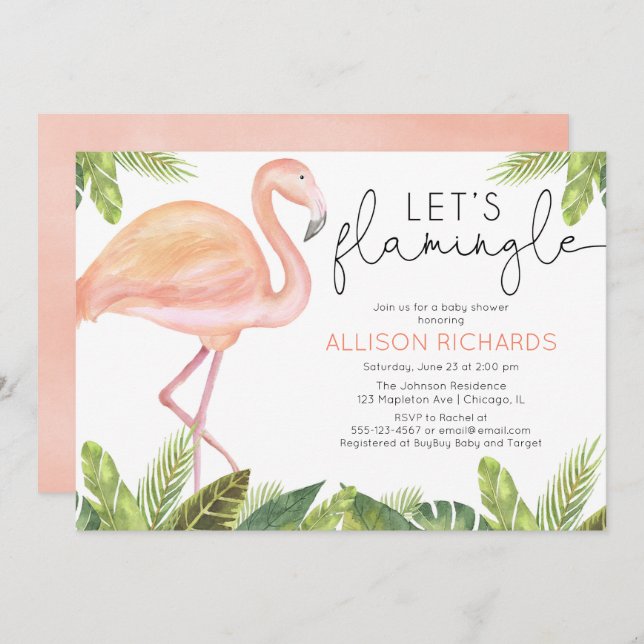 Let's Flamingle Flamingo girl baby shower Invitation (Front/Back)