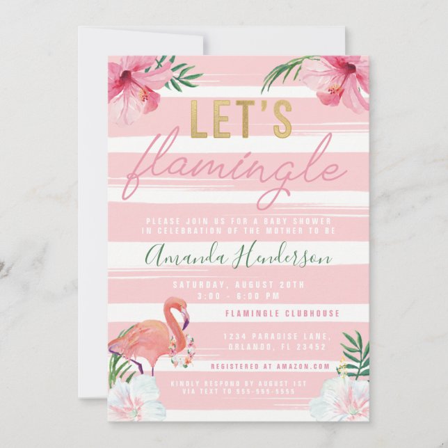 Let's Flamingle Flamingo Invitation (Front)