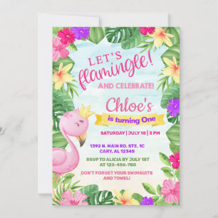 Let's flamingle, girl flamingo birthday invite. invitation