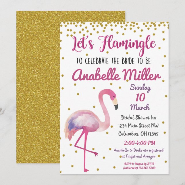 Let's Flamingle Gold Bridal Shower Invitation (Front/Back)