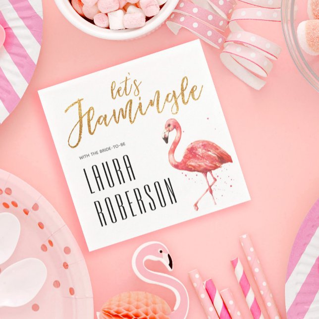 Let's Flamingle in Gold Glitter | Bridal Shower Napkin (Creator Uploaded)