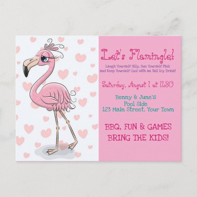 Let's Flamingle Invitation Postcard (Front)