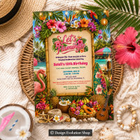 Let's Flamingle Luau Tropical Birthday Invitation