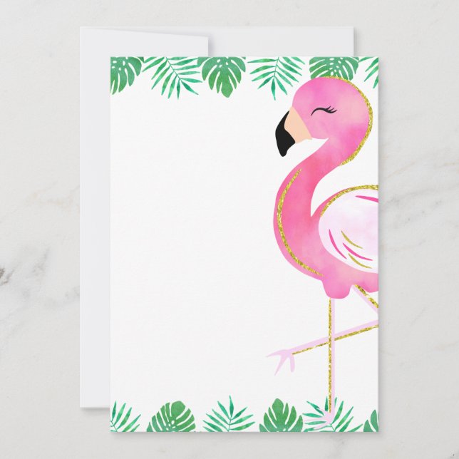Let's Flamingle Party Invitation, Flamingo Glitter Invitation (Front)