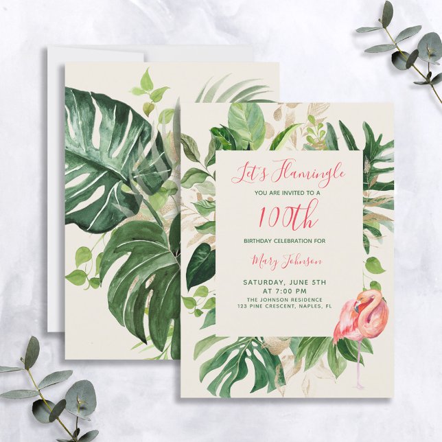 Let's Flamingle Pink 100th Tropical Birthday Party Invitation (Creator Uploaded)