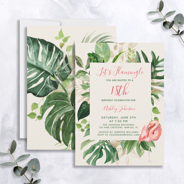 Let's Flamingle Pink 18th Tropical Birthday Party Invitation (Creator Uploaded)