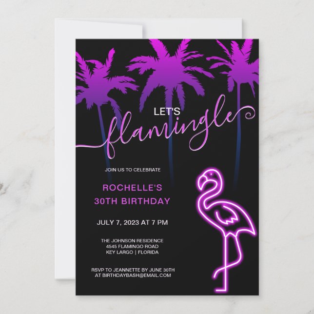 Let's Flamingle Pink Neon Flamingo 30th Birthday Invitation (Front)