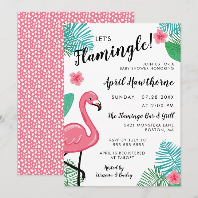 Let's Flamingle! Pink White Tropical Baby Shower Invitation (Front/Back)