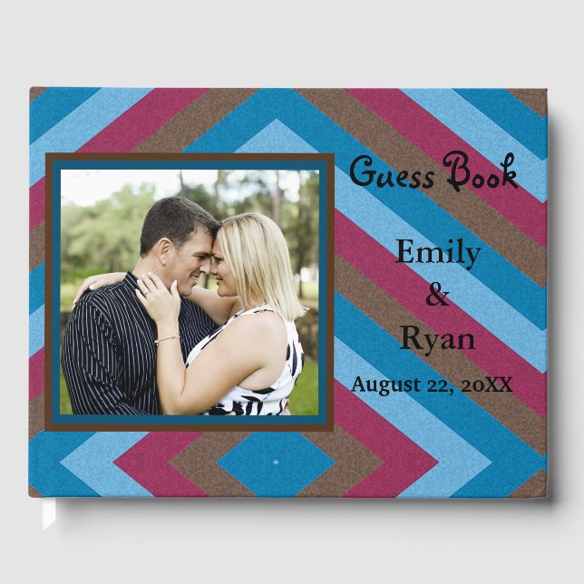Let's Flamingle Striped Pattern Add Couple Photo Guest Book (Front)