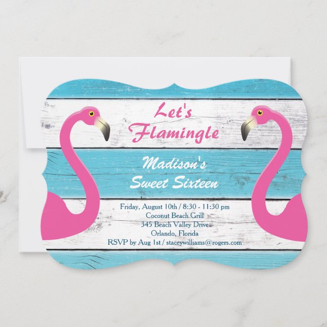 Let's Flamingle Striped Sweet Sixteen Invitation (Front)