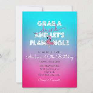 Lets Flamingle Summer Pool Party 40th Birthday Invitation